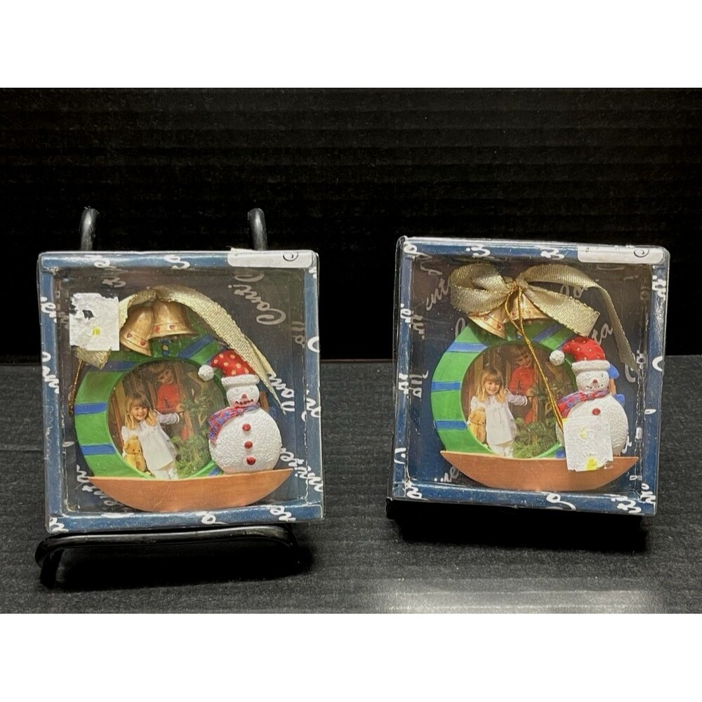 Vtg 1980's Continental Creations Hand-Painted Picture Frame Christmas Ornaments